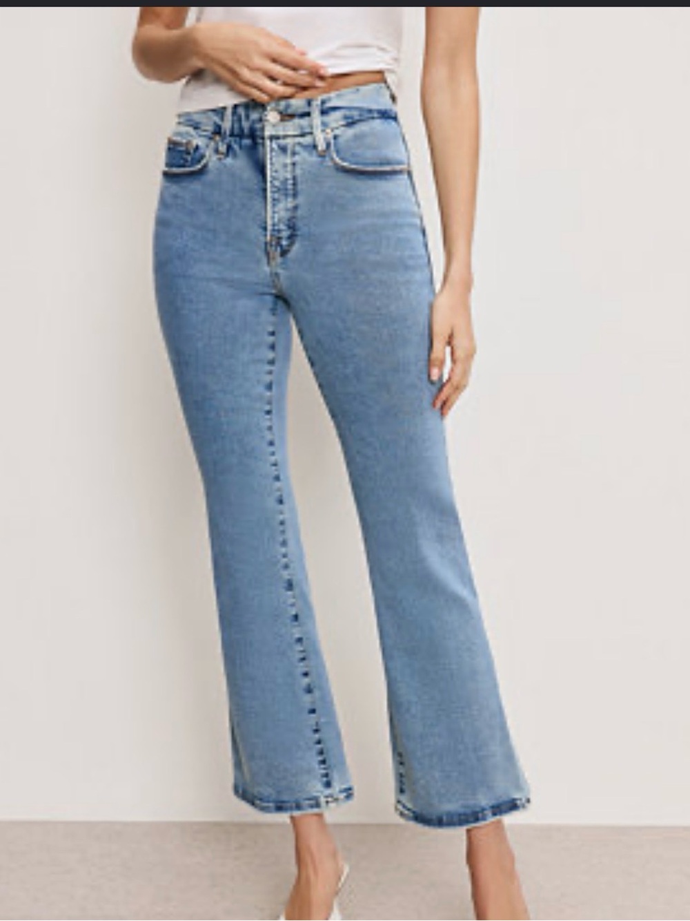 Good American High-Rise Light Blue Crop Bootcut Jeans